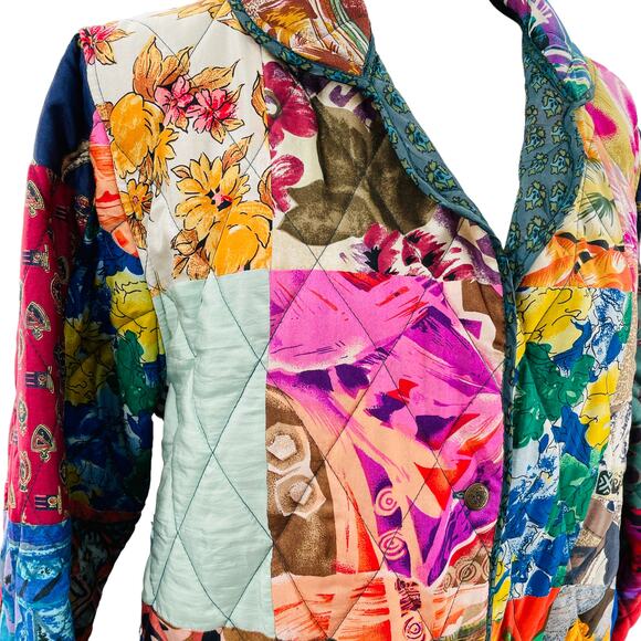 220 Hickory Silk Patchwork Multicolor Quilted Reversible Jacket Women Sz M - Picture 10 of 15